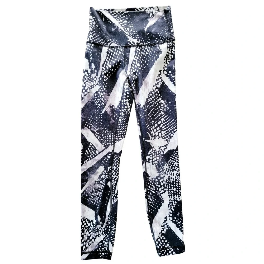 Lululemon 4‎ Align High Rise Leggings Black White Snake Print Abstract Dot Yoga